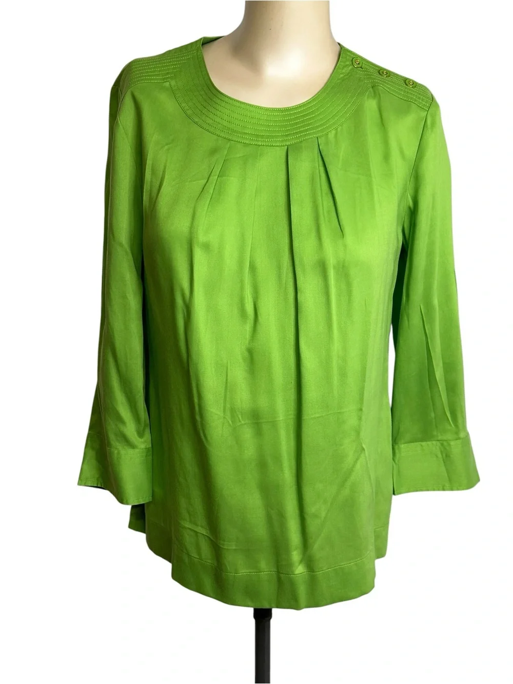 Talbots 100% Tencel Lyocell Lime Green Pleated 3/4 Sleeve Blouse Size 4